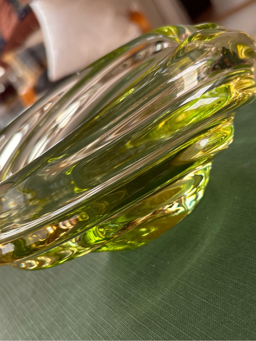 Murano Clear and Lime Green Swirl Glass Bowl